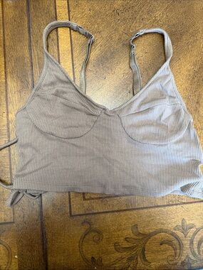 Ribbed Cropped Bralette in Taupe